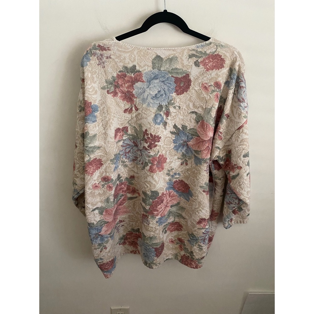 Moda Internazionale Forelli Vintage Floral Tapestry Sweater Cream Pink Blue XL - Picture 6 of 7